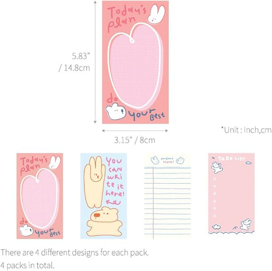 Monolike Memopad Happy and Lucky Petit Petit B SET - 4 Packs, 4 Different Designs, 80 Sheets Per Pad, Total 320 Sheets, Note pads, Writing pads, 80x148mm