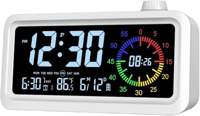 Digital Alarm Clock Night Light Visual Timer, LCD Time Reminder with 3 Alarms, Snooze,Temperature Display, Ideal for Family Education Teaching and Time Management Gifts for Kids (Color White)