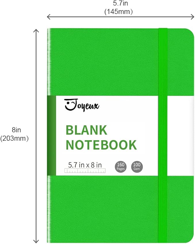 JOYEUX Blank Journal Notebook, A5, 160 Pages 100 Gsm Thick Sketch Books Hardcover Journal for Writing, 5.7 inches x 8 inches Notebooks for Work (Green)