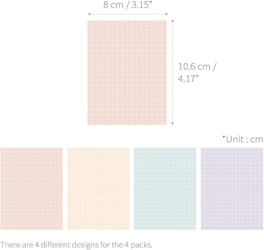 Monolike Memopad Smoothie design SET - 4 Packs, 4 Different Designs, 100 Sheets Per Pad, Total 400 Sheets, Note pads, Writing pads, 3.15 x 4.17 Inches