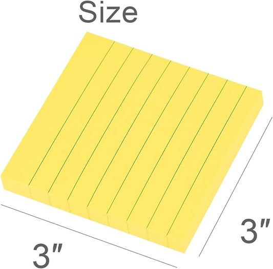 Vanpad Lined Sticky Notes 3x3 Inches, Bright Orange Ruled Self-Stick Pads, Easy to Post for Home, Office, Notebook, 8 Pads/Pack