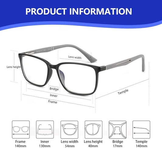 BLUEMOKY Blue Light Reading Glasses for Men,Sport Square Frame Readers, Anti Glare Computer Glasses