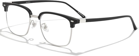 ANRRI Blue Light Glasses for men Metal Browline Frame UV 400 Protection Clear Lens Anti Eyestrain Computer Gaming Glasses