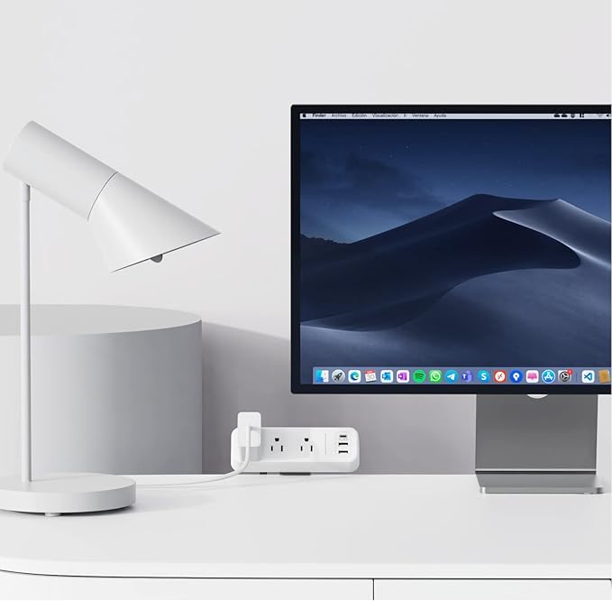 3 Outlet Desk Clamp Power Strip with USB C, White Flat Plug Desktop Edge Power Strip, Desk Mount Clamp Socket Connect 6.5 ft Thin Extension Cord for 1.6 inch Tables.