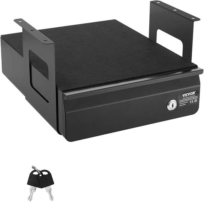 VEVOR Under Desk Lockable Slide Out Drawer, 13 inch Under Desk Pull-out Drawer for Sit Stand Workstation, Secure Under Counter Drawers for Home Office Storage Organizer, Black