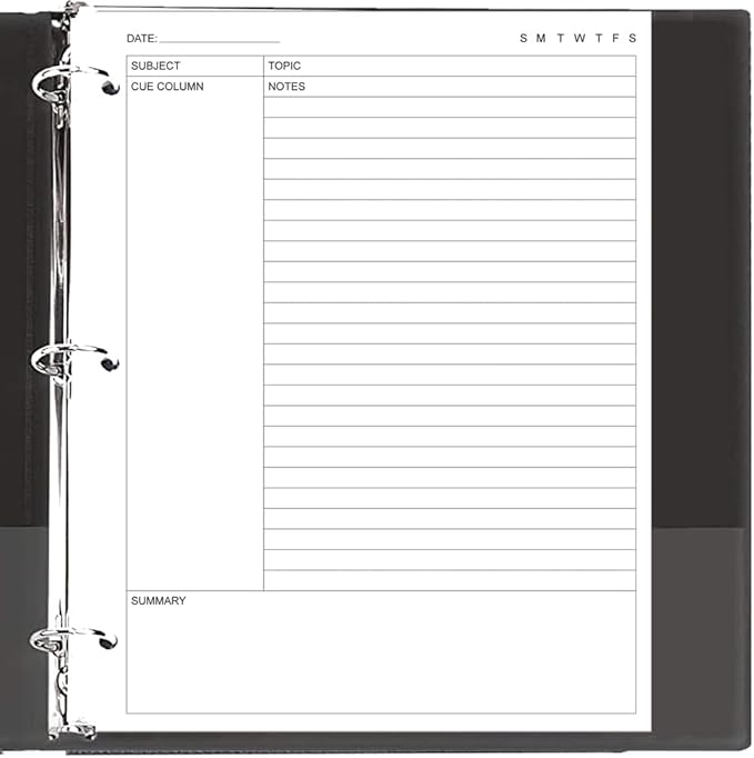 A4 Cornell Notes Filler Paper - 3 Hole Cornell Notes Loose Leaf Paper, 50Sheets / 100Pages, 100gsm, White, 8.5'' x 11''