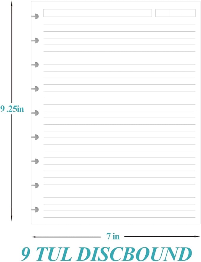 200 Sheets 9-Disc Discbound Lined Refills Paper for Happy Planners Insert, Classic Size Lined Paper, 100gsm White Paper, 7" x 9.25"