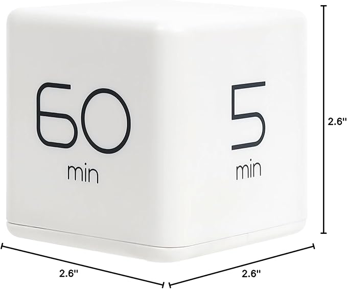 mooas Cube Timer (White), Timers Cube Flip Block Timers Productivity Gravity Sensor Time Management for Kids ADHD Classroom Kitchen Desk Workout Cooking Study 5, 15, 30, 60 min Timer Setting