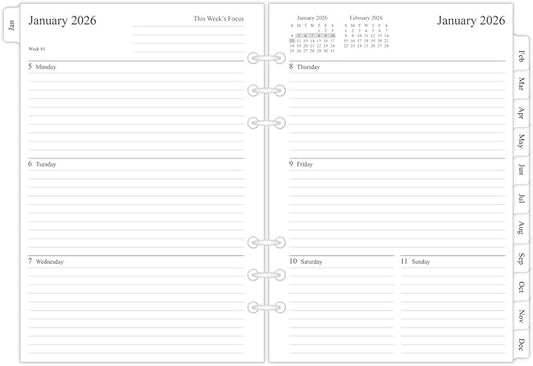newestor 2026 Weekly & Monthly Planner Refill for A5 Ring Binder, Jan 2026 to Dec 2026, 5-3/4" x 8-1/4", 6-Hole Punched