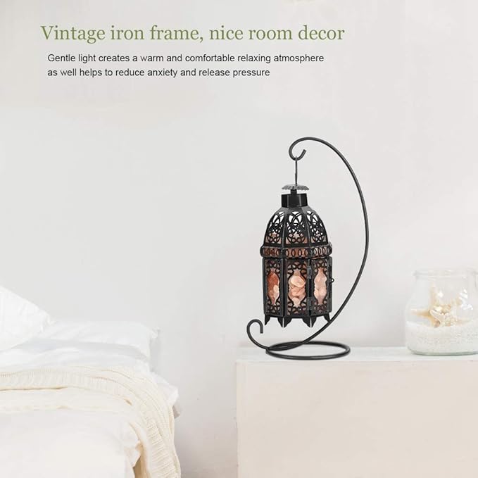 Himalayan Salt Rock Lamp, Dimmable Crystal Salt Lamp DIY Rock Night Light with Vintage Iron Frame for Air Purifier, Lighting, Decoration, Gifts, US Plug, 12.2 x 3.74 inch