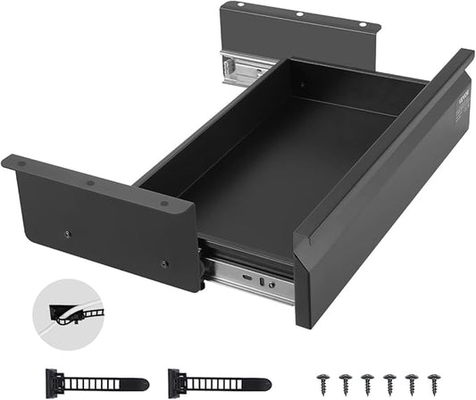 VEVOR Under Desk Drawer Slide Out, 16 inch Attachable Desk Drawer for Sit Stand Workstation, Hidden Under Counter Drawers for office Home, Black