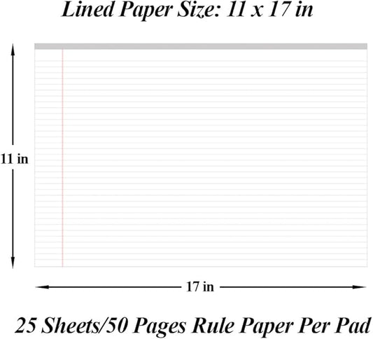 Yaridar 17" x 11" Legal Pads, 25 Sheets/50 Pages Per Legal Note Pads, Line Notepads, 100Gsm White Line Paper