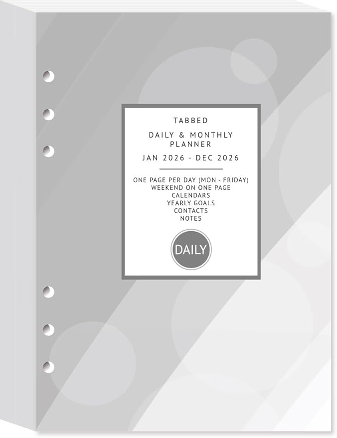 newestor 2026 Daily Planner Refills A5 Size, Filofax Compatible - Day Appointment Schedule & To-Do, Monthly Tabs, 6-Hole Punched