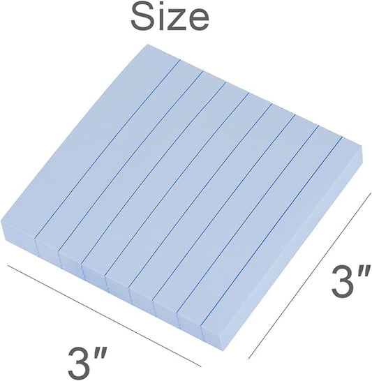 Vanpad Lined Sticky Notes 3x3 Inches, Light Sky Blue Ruled Self-Stick Pads, Easy to Post for Home, Office, Notebook, 8 Pads/Pack