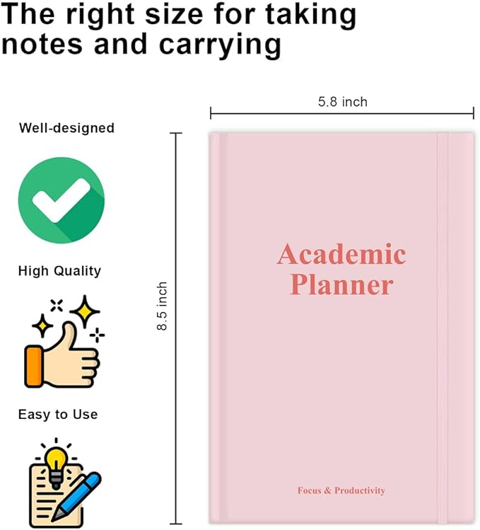 Academic Planner for 2025 2026 or Anytime – A5 Undated Weekly Student Planner For Homeschool, High School, College & Nursing Students, 200 Pages, 5.8" x 8.5", Pink