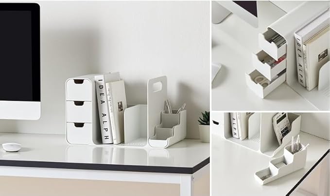 Desk Organizer with Drawers – White, 3-Drawer Storage Box for Office, Home, or School Desk – Compact, Lightweight, and Safe Design – 13.3" x 8.3" x 8.3"