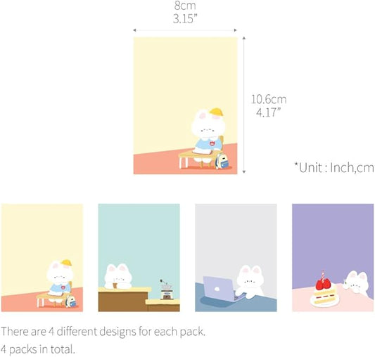 Monolike Memopad Gureum's Daily Life design SET - 4 Packs, 4 Different Designs, 100 Sheets Per Pad, Total 400 Sheets, Note pads, Writing pads