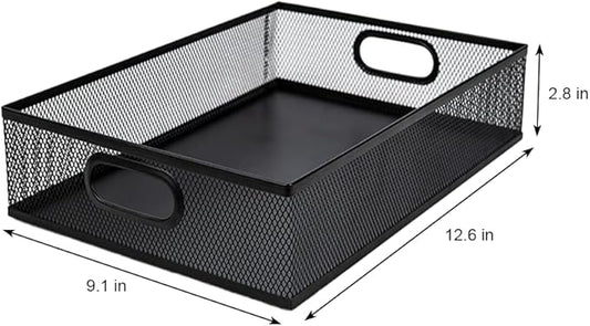 2 Pcs Heavy-Duty Metal Mesh Desk Organizer Tray, A4 Large Office Storage Box Set, 12.6X 9.1 x 2.8Inches, Large Capacity for Home and Office Supplies