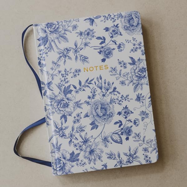 Sweet Water Decor Notes Journal, Cute Lined Composition Notebook for Women, 100 Ruled Pages for Writing, Blue Delft Matte Laminate Hardcover Diary with Gold Foil Details
