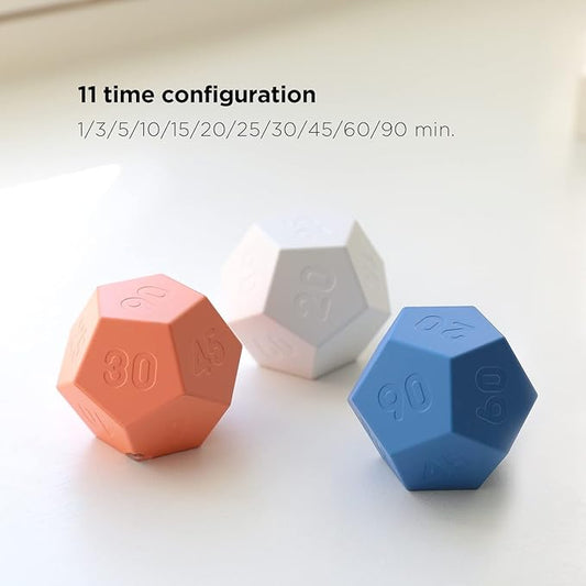 mooas Dodecagon Time Ball Rechargeable Mini Timer (White), 11 Preset Times, Desk & Study Productivity Timer, Sound/Vibrate/Mute, Easy to Use
