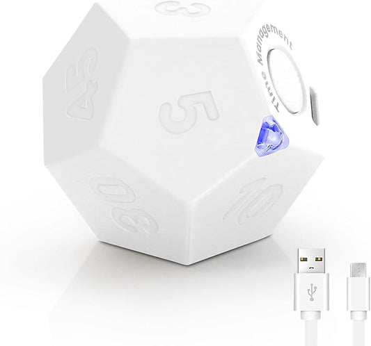 Pomodoro Timer - 11 Preset Productivity Timer, Ring/Vibrate Mode Cube for Cooking, Learning, Exercise and Beauty - White