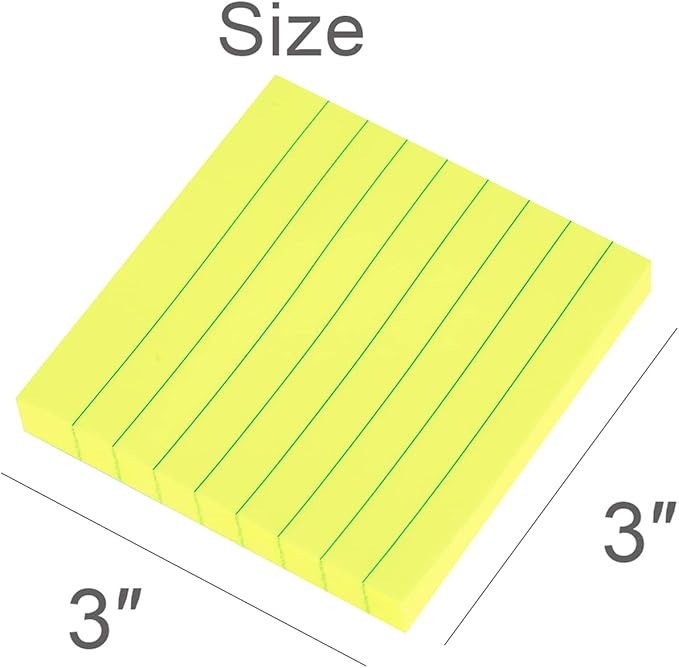 Vanpad Lined Sticky Notes 3x3 Inches, Bright Yellow Ruled Self-Stick Pads, Easy to Post for Home, Office, Notebook, 8 Pads/Pack