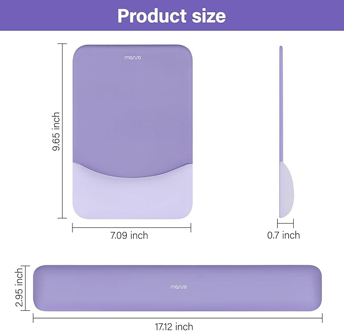 MOSISO Wrist Rest Support for Mouse Pad&Keyboard Set, Rectangular Ergonomic Mousepad Non-Slip Base Home/Office Pain Relief&Easy Typing Pad with Neoprene Cloth&Raised Curved Memory Foam, Purple