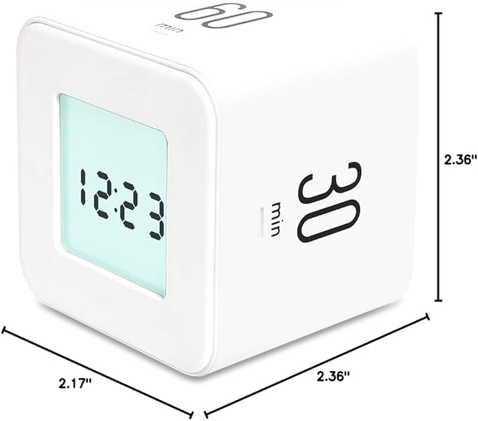 mooas Multi Clock Time Cube Timer (White), Alarm & Backlight Desk Productivity for ADHD Kids Classroom Study, Kitchen, Cooking, Desk, Office, Time Management 5,15,30,60 min Timer Various Setting