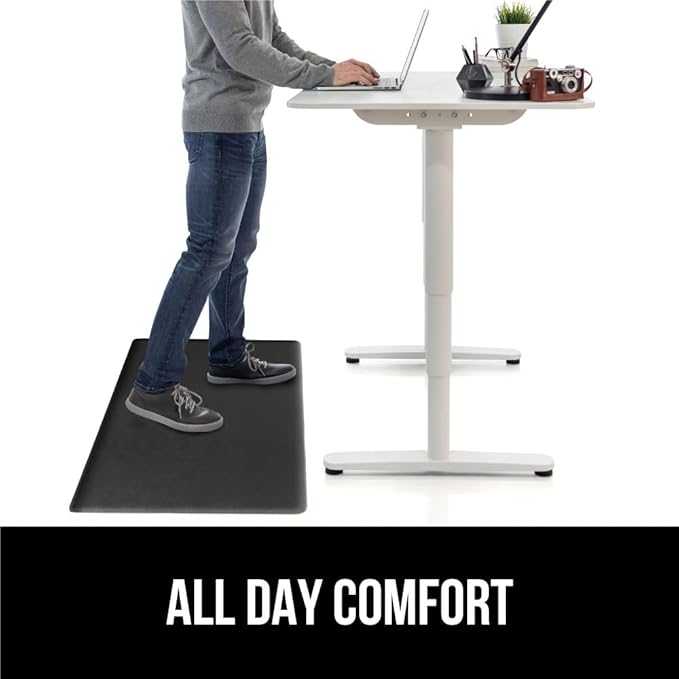 GORILLA GRIP 2 Pack Comfortable Cushioned Kitchen Mats for Floor, 17x24 + 17x48, Waterproof and Stain Resistant, 1/2 Inch Thick Soft Ergonomic Standing Desk Anti Fatigue Mat, Foam Supports Feet, Black