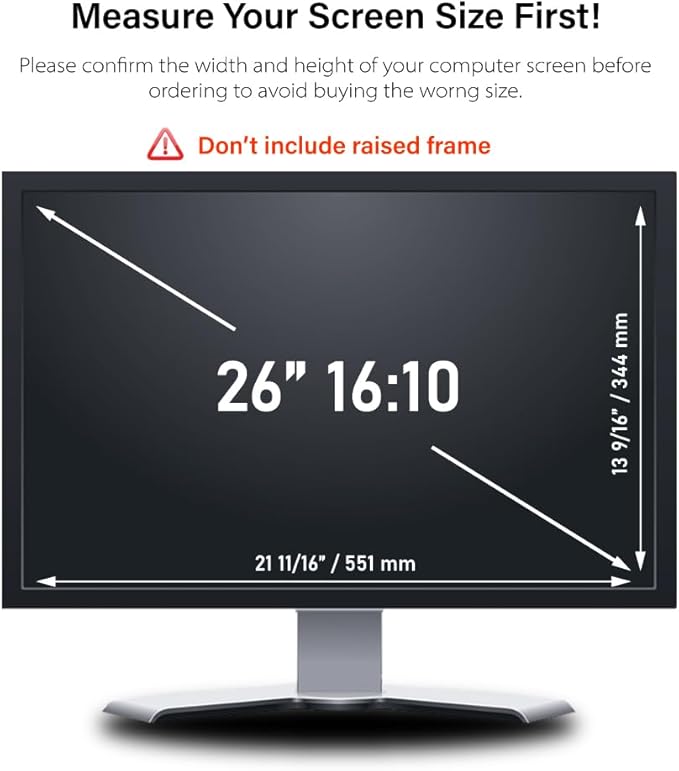 26 Inch - 16:10 Aspect Ratio - Computer Privacy Screen Filter for Widescreen Monitor - Anti-Glare - Anti-Scratch Protector Film - Protects Your Eyes from Harmful Glare and Blue Light