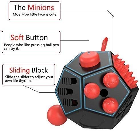 12 Sided Cube Toys,Fidget Dodecagon Toys Relief Stress,Autism Anxiety Depression for Kids and Adults (Red, Normal A4)