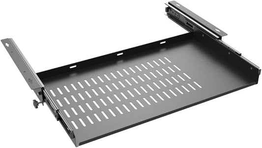 JINGCHENGMEI 21 inch Sliding Under Desk Laptop Mount with Air Vents, Metal Under Desk Slide Out Tray for Laptop (21 Inch)