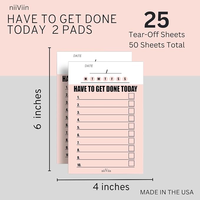 To Do List Planner - Small Convenient Scratch Pad, Have To Get Done Today, Priority To Do Pad, Pink Notepad, 4" x 6", 2 Pads (25 Tear-Off Sheets Each)
