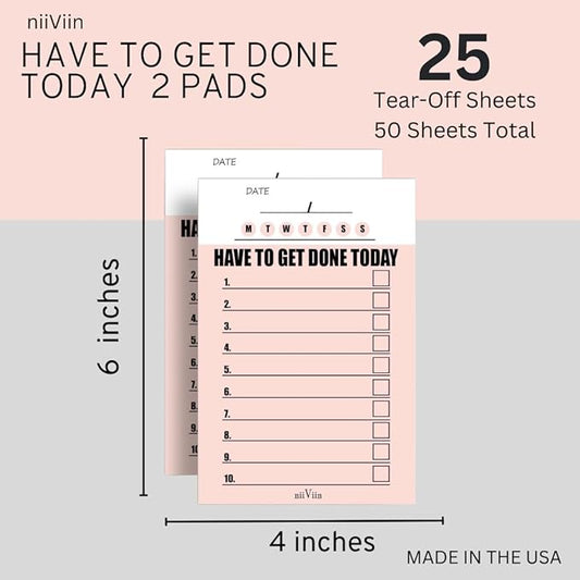 To Do List Planner - Small Convenient Scratch Pad, Have To Get Done Today, Priority To Do Pad, Pink Notepad, 4" x 6", 2 Pads (25 Tear-Off Sheets Each)