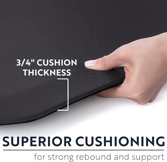 KANGAROO Thick Ergonomic Anti Fatigue Mats for Kitchen Floor, 70x24 Runner, Cushioned Standing Office Desk Mat, Waterproof Scratch Resistant Topside, Supportive All Day Comfort Padded Foam Rugs, Black