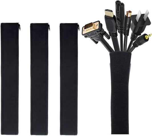 JOTO 4 Pack Cable Management Sleeve, 19-20 Inches Cord Organizer System with Zipper for TV Computer Office Home Entertainment, Flexible Cable Sleeve Wrap Cover Wire Hider System -Black