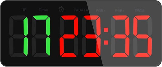 PELLOR Gym Timer Clock, Interval Timer with Function Mode Display, USB Plug-in Countdown/UP Stopwatch Adjustable Brightness with Controller, 3'' Large Digits Digital Wall Clock for Home Gym Room