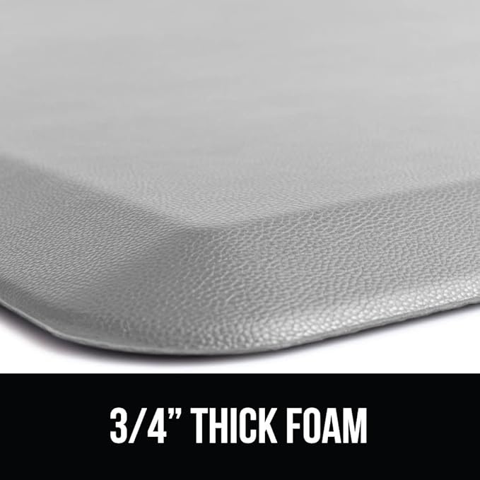 GORILLA GRIP Comfortable Cushioned Kitchen Mats for Floor, Waterproof and Stain Resistant Soft Top, 3/4 Inch Thick Ergonomic Standing Desk Anti Fatigue Mat, Foam Supports Feet, 20x32, Light Gray