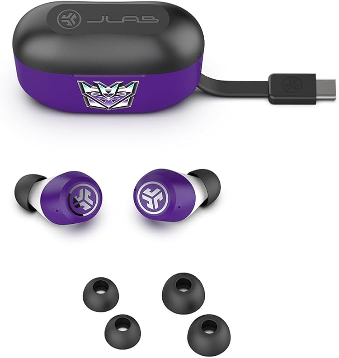 JLab JBuds ANC 3 Limited Edition Transformers Decepticon True Wireless Earbuds with Charging Case, 42 Hours Total Playtime, 9 Hours Per Charge, Smart Active Noise Canceling, Custom Sound via App