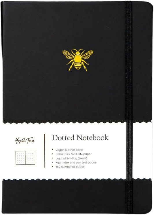 Yop & Tom Bullet Dotted Journal (A5) - Bee - Dot Grid Notebook With Extra Thick Paper (160 GSM) - Charcoal
