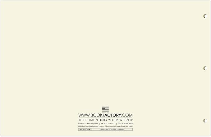 BookFactory Ledger Sheets/Large 5 Column Accounting Ledger Columnar (Five Columns) Loose Leaf Paper - 17'' x 11'', 50 Pages, Loose Leaf, 3 Hole Punched (SHEET-050-CLCLL(17x11-Ledger-5)-AX)