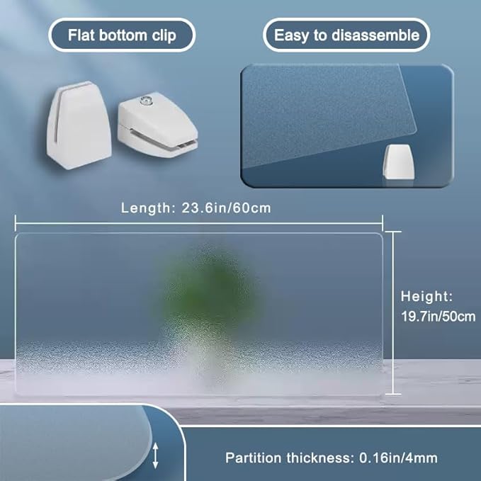 Desk Privacy Panel, Freestanding Frosted Desk Divider, Acrylic Office Partition 23.6”x19.7”, Portable Shield Boards Reduces Distractions for Classroom