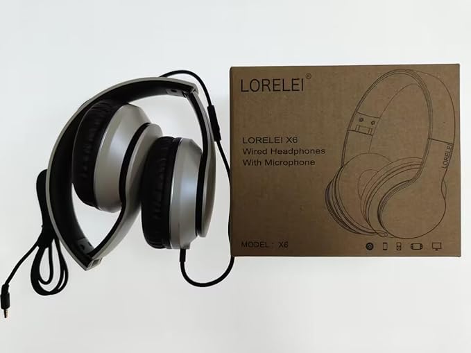 LORELEI X6 Over-Ear Headphones With Microphone, Lightweight Foldable & Portable Stereo Bass With 1.45M No-Tangle, Wired for Smartphone Tablet MP3/4
