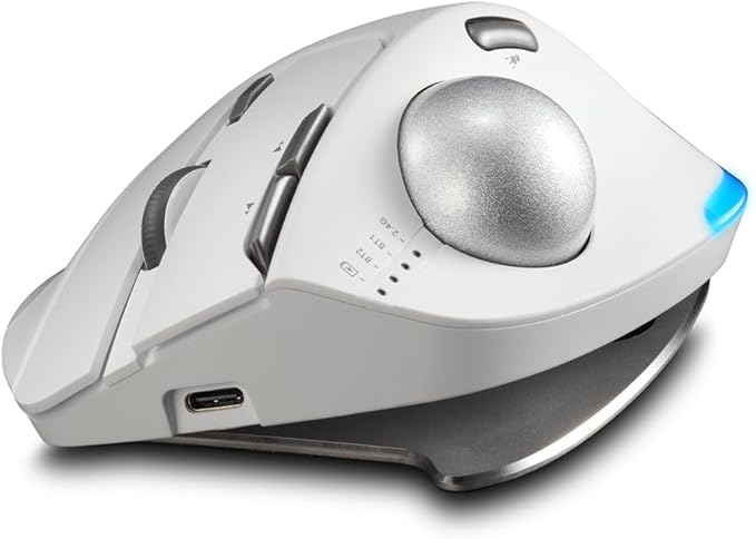 zelotes Wireless Trackball Mouse,Bluetooth Mouse,Rechargeable,4800 DPI, 2-in-1(BT 5.0/3.0+2.4GHz USB Receiver), 8 Buttons,Ergonomic Design,LED Lighting,for Laptop, PC, Pad,White