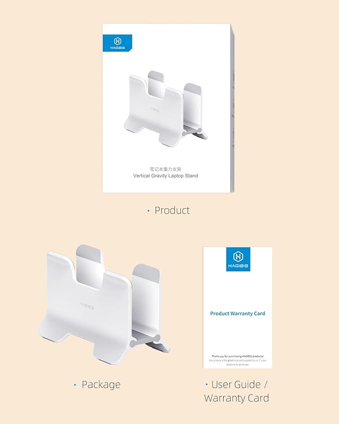 Hagibis Vertical Laptop Stand Desktop for Desk Gravity Locking Holder Dock Save Space Improves Airflow for MacBook Pro, Mac Mini, Surface, HP, Dell, Chrome Book (White ABS)