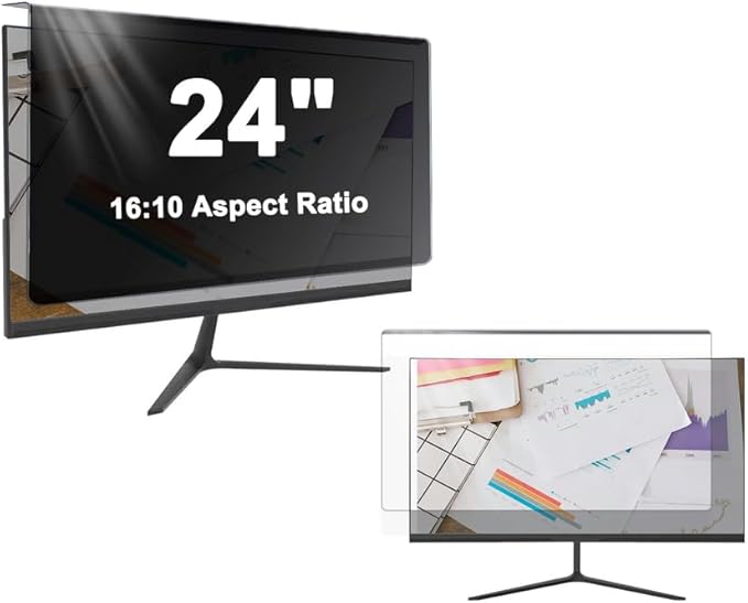 24 inch Hanging Monitor Computer Privacy Screen Filter, Anti Glare Blue Light Screen Protector Panel, Computer Screen Privacy Shield for Widescreen Monitor, 24 inch 16:10 Aspect Ratio