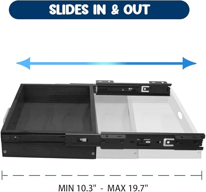 Upgrade Wood Under Desk Mounted Sliding Pull-out Drawer, Ball-Bearing Slides Under Desk Drawer Storage Organizer, Hanging Drawers for Desk, Hidden Desktop Organizer for Office Desks, Tables - Black