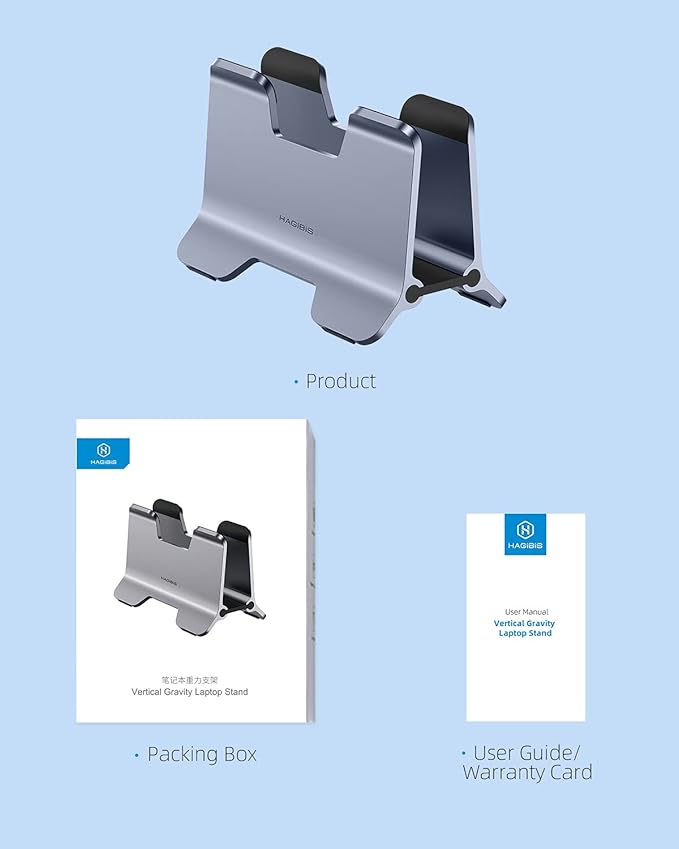 Hagibis Vertical Laptop Stand Desktop for Desk Gravity Locking Holder Dock Save Space Improves Airflow for MacBook Pro, Mac mini, Surface, HP, Dell, Chrome Book (Grey Alloy)