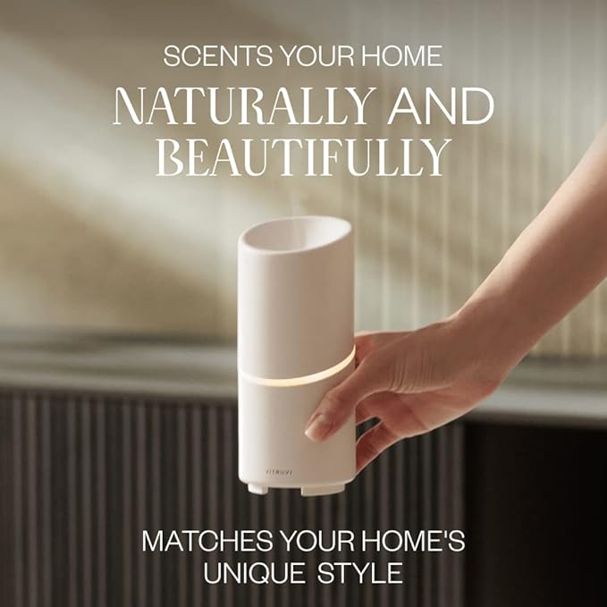 Vitruvi Move Cordless Ultrasonic Essential Oil Diffuser | Wireless Diffuser for Home Aromatherapy | 4 & 8-Hour Run Times - White