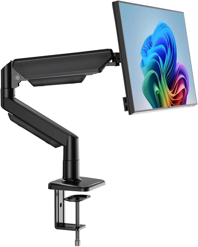 Single Monitor Stand for 13 to 32 inch Screens, Gas Spring Monitor Arm with Swivel, Tilt, Rotation, Height Adjustable, Desk Mount with C-Clamp and Grommet Base, Holds 4.4 to 19.8lbs Screen, Black